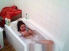 Big tittied college slut Aylie takes a bath