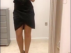 Satin skirt and tan pantyhose milf loves to show her naked body spread !