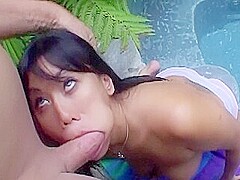 Outdoor By The Pool Guy Hardcore Drills Shaved Pussy Sexy Asian Girls In Cowgirl Position