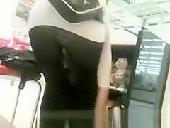 Panties exposed by transparent leggings