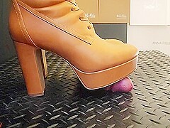 Cbt And Cock Crush Trample In Brown Knee High Boots With Tamystarly - Ballbusting Bootjob Shoejob