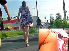 White belt in real street upskirt