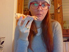 Eating pizza with my big bussy and my bloated belly near your face