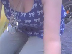 Amateur girl has the awesome big boobs down blouse