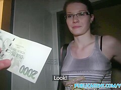 Hot Glasses Babe Fucks In Public Bathroom