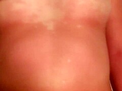 Smartphone personal shooting Gonzo with a busty girl with erotic sunburn marks,.369