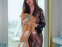 Usa Housewife Cleaning A Mirror No Bra & See Through Transparent Try On Full Hd