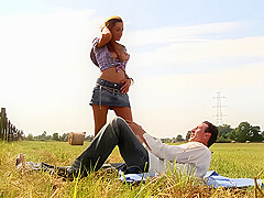 The Field Outdoor The Brunette Milf With Big Boobs Spreads Her Cheeks For Ass Eating And Anal