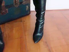 Goddess beautiful leather clothes boots