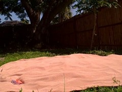 Wife sunbathes while fucking