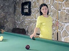 Elley Ray In Strips Naked On Her Green Pool Table