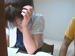 Asian teen masturbates up skirt and gets licked by man