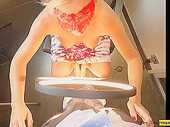 4k - Milf Slut Masked With Lipstick Gives Blowjob & Gets All The Cum On Her Tongue In Close Up P1