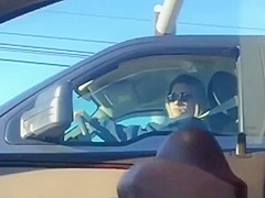 Black dude flash cock to blonde in car