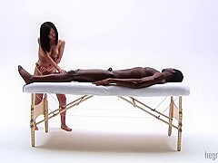 Sensual Interracial Massage With Amateur Big Breasted Brunette