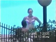 Hidden interracial outdoor sex by the pool