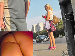 Nice amateur blonde babe with sexy legs upskirt video