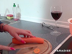 German Lesbians making out in the kitchen
