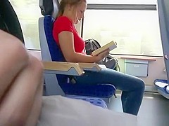 Exhibitionist dude plays with his cock in train