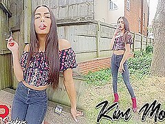 Dark Jeans; Brunette Amateur Smoking Non-nude - Kim Model