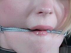 Collared sub gets spread pussy whipped