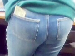 Candid ass of dumb blonde lady bent over in front of me