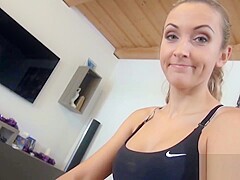 German Step-Sister give Handjob to brother when home alone