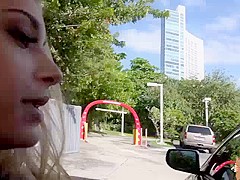 Petite babe Uma Jolie pulls out a drivers cock to suck