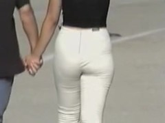 Girl in white cotton pants teases with her candid booty 04m