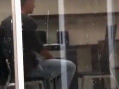Voyeur tapes the neighbor girl having sex in the kitchen