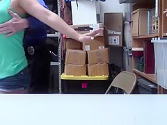 Busty teen fucked by two store officers