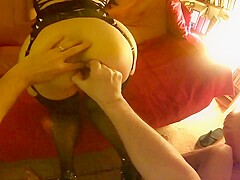 POV Hard doggy nipple clamped & butt plugged slut in leather garter belt