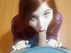 I Suck his Dick with Black Lipstick and he Cum in My Face - Teen Redhead