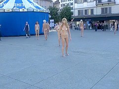Nude performance art in European public square