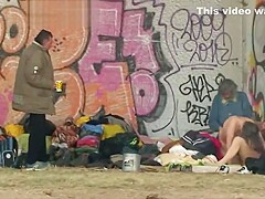 Homeless Threesome sex in the Street