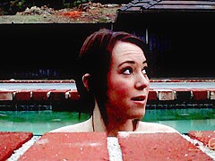 Ashley Shannon interviewed by the swimming pool