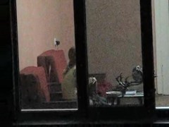 Real window voyeurism of the pretty teen alone and topless