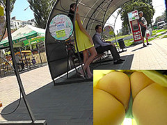 Pretty yellow dress and sexy upskirt thong panties