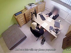 LOAN4K. Blonde hottie Karol Lilien with pigtail is owned by loan manager for cash