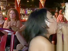 Aroused party babes deepthroat huge stripper dicks