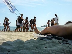Real exhibitionist strokes his horny dick on a public beach