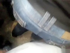 Guy gropes woman's ass in tight jeans pants
