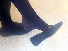 Candid Feet Dangling Shoeplay Black Tights Nylons