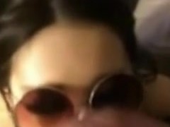 Chinese little slut cum on her glasses