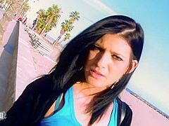 Slutty brunette with a pierced tongue was wearing high heels while she was getting fucked hard