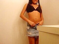 Slender Latina wants to take off her jean skirt