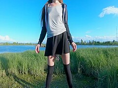 Public Pissing, Short Skirts, Public Pussy Chain, A Day In Town With No Diaper