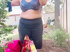 Naughty Hot Indian Aunty Showing Deep Cleavage In The Outdoor Garden