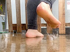 Bare Foot In The Rain Walking Stomping Foot Fetish - Glimpseofme