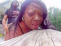 Sexy Black Shaved Pussy With Mega Tits Fucked Hard Outdoor